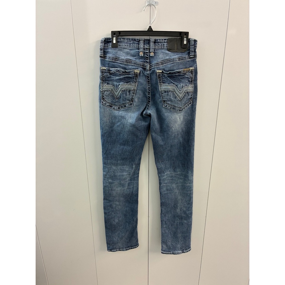 Salvage Havoc Straight Slim Fit Jeans Mens 31x32 Blue Distressed Denim Low Rise